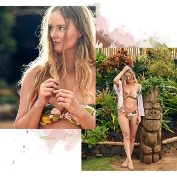 Aerie Hawaiian Tropical Print Super High-Cut Cheeky Brazilian Bikini Bottom - Picture 2 of 4